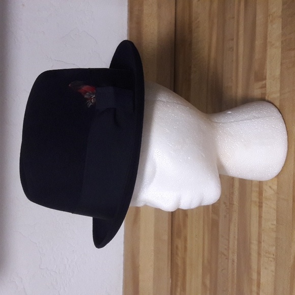 Vintage Tardy Custom Hatter Men's  Black Fedora Hat with Red Feather - Picture 2 of 11
